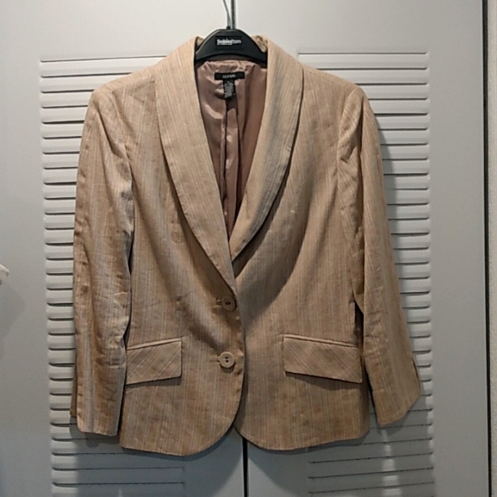 Alfani Blazer Jacket Almond Tan Woven Linen Cotton Blend